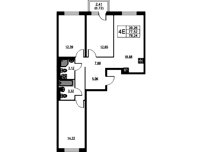 3-комнатная квартира 78.24 м², 2/9 эт., ЖК «Квартал Лаголово»